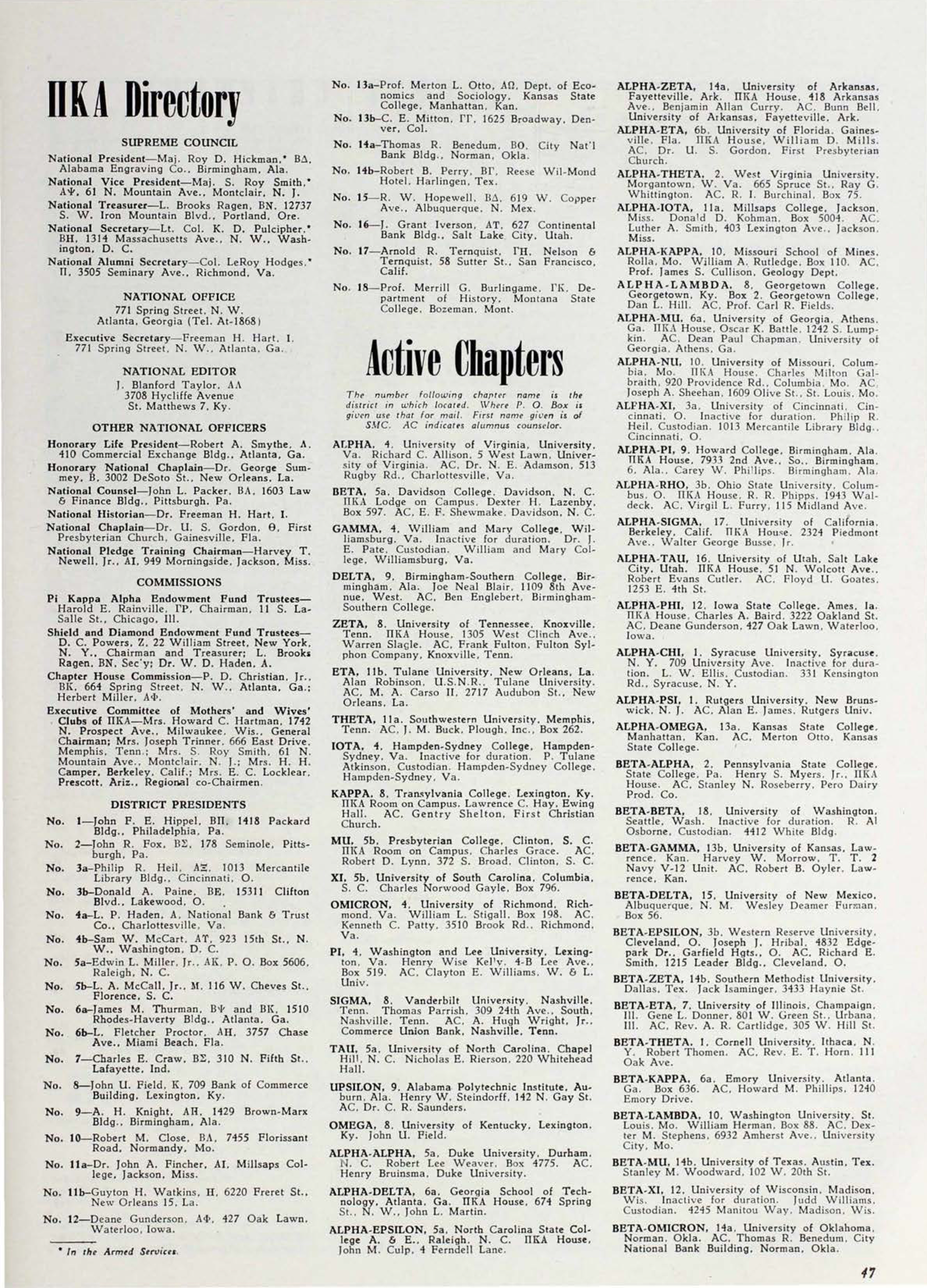 PiKA Directory, October 1944